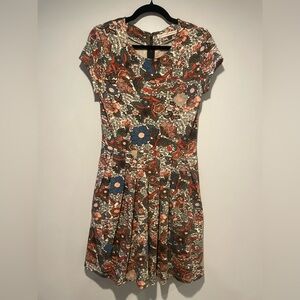 Peruvian Connection Floral Midi Dress in Blue and Brown. Womens size Small.